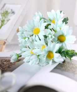 HIER_1150 4 Pack | 11" Baby Blue Artificial Daisy Flower Bushes Silk Flowers Bouquet