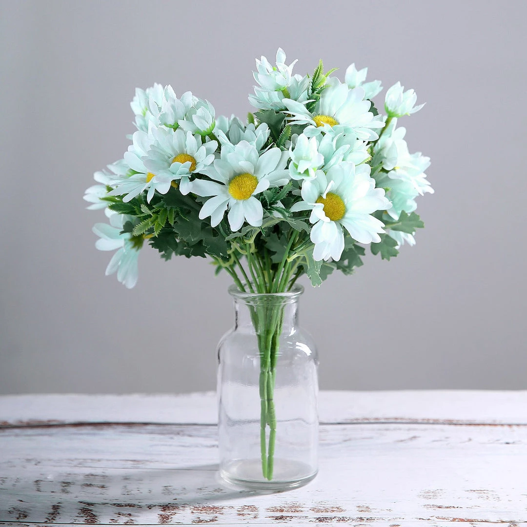 HIER_1150 4 Pack | 11" Baby Blue Artificial Daisy Flower Bushes Silk Flowers Bouquet 4 HIER_1150 4 Pack | 11" Baby Blue Artificial Daisy Flower Bushes Silk Flowers Bouquet