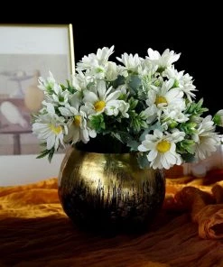 HIER_1150 Artificial Flowers 4 Pack | 11" Cream Artificial Daisy Flower Bushes Silk Flower Bouquet 24 HIER_1150 Artificial Flowers 4 Pack | 11