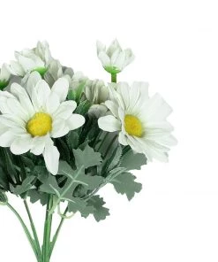 HIER_1150 Artificial Flowers 4 Pack | 11" Cream Artificial Daisy Flower Bushes Silk Flower Bouquet 25 HIER_1150 Artificial Flowers 4 Pack | 11