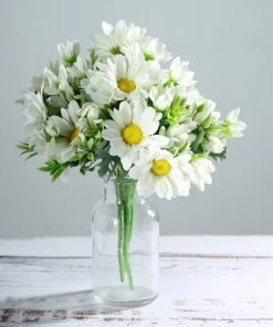 HIER_1150 Artificial Flowers 4 Pack | 11" Cream Artificial Daisy Flower Bushes Silk Flower Bouquet 22 HIER_1150 Artificial Flowers 4 Pack | 11