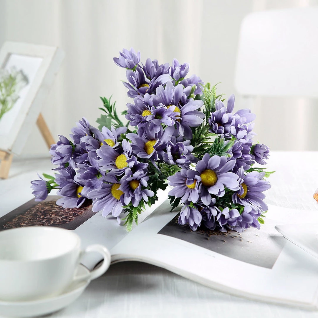 HIER_1150 Artificial Flowers 4 Pack | 11" Lavender Artificial Daisy Flower Bushes Silk Flower Bouquet 14 HIER_1150 Artificial Flowers 4 Pack | 11" Lavender Artificial Daisy Flower Bushes Silk Flower Bouquet