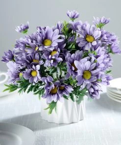 HIER_1150 Artificial Flowers 4 Pack | 11" Lavender Artificial Daisy Flower Bushes Silk Flower Bouquet