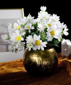 HIER_1150 4 Pack | 11" White Artificial Daisy Flower Bushes Silk Flower Bouquet Artificial Flowers 24 HIER_1150 4 Pack | 11