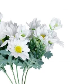 HIER_1150 4 Pack | 11" White Artificial Daisy Flower Bushes Silk Flower Bouquet Artificial Flowers 25 HIER_1150 4 Pack | 11