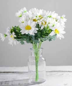 HIER_1150 4 Pack | 11" White Artificial Daisy Flower Bushes Silk Flower Bouquet Artificial Flowers 22 HIER_1150 4 Pack | 11
