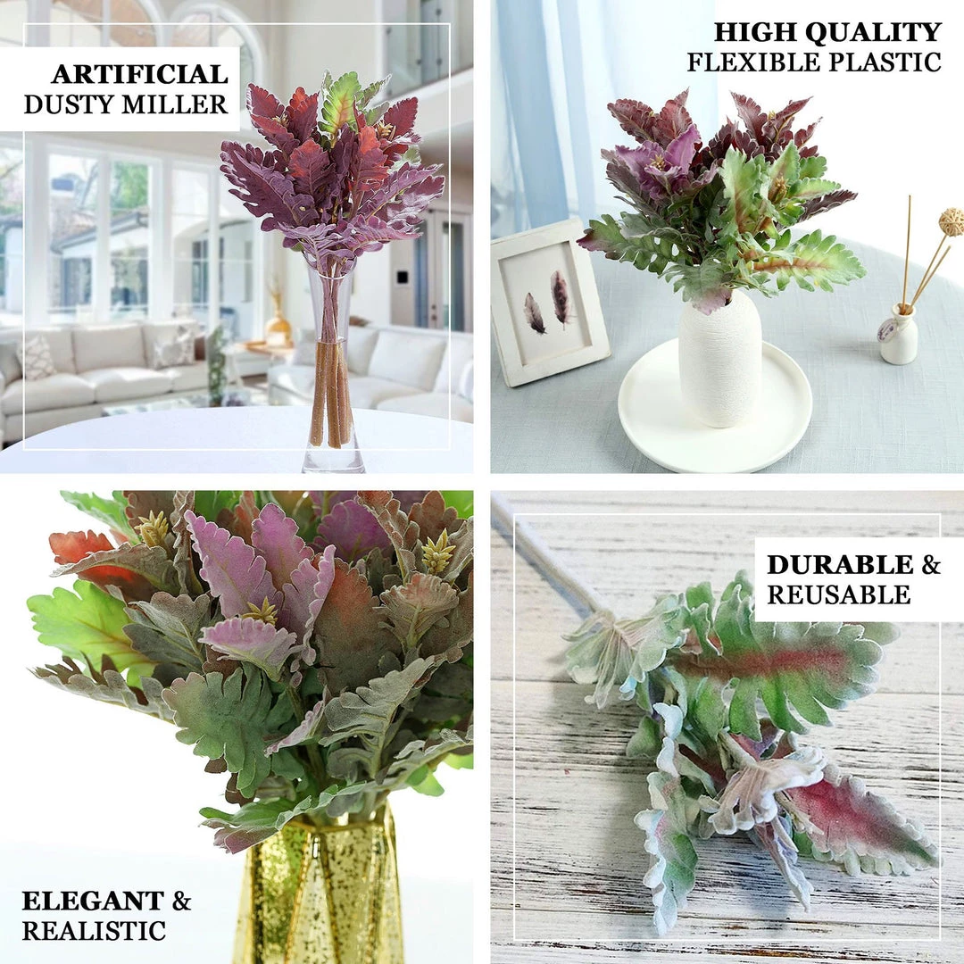 HIER_1150 Pack Of 3 | 15" Artificial Dusty Miller Leaf Spray 6 HIER_1150 Pack Of 3 | 15" Artificial Dusty Miller Leaf Spray