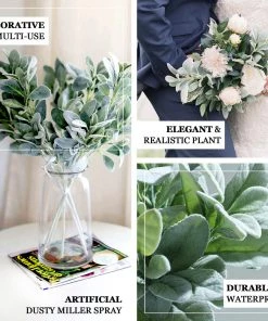 HIER_1150 Pack Of 2 | 24" Frosted Green Artificial Flocked Lambs Ear Leaf Spray Artificial Plants 18 HIER_1150 Pack Of 2 | 24
