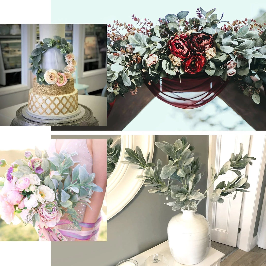 HIER_1150 Pack Of 2 | 24" Frosted Green Artificial Flocked Lambs Ear Leaf Spray Artificial Plants 7 HIER_1150 Pack Of 2 | 24" Frosted Green Artificial Flocked Lambs Ear Leaf Spray Artificial Plants