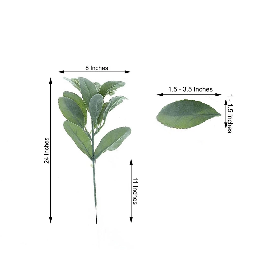 HIER_1150 Pack Of 2 | 24" Frosted Green Artificial Flocked Lambs Ear Leaf Spray Artificial Plants 8 HIER_1150 Pack Of 2 | 24" Frosted Green Artificial Flocked Lambs Ear Leaf Spray Artificial Plants
