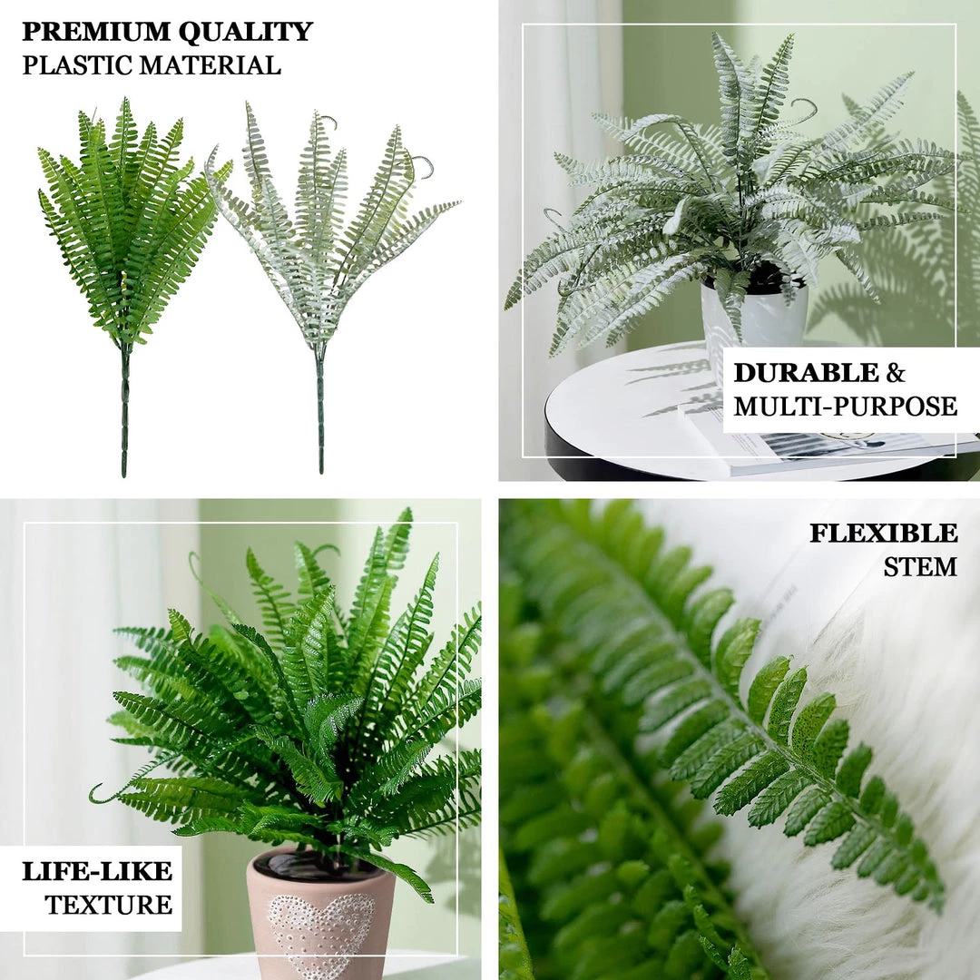HIER_1600 2 Pack | 17" Boston Fern Leaf Stems, Artificial Greenery Decorative Fern Bushes, Faux Plants - Green Artificial Plants 6 HIER_1600 2 Pack | 17" Boston Fern Leaf Stems, Artificial Greenery Decorative Fern Bushes, Faux Plants - Green Artificial Plants