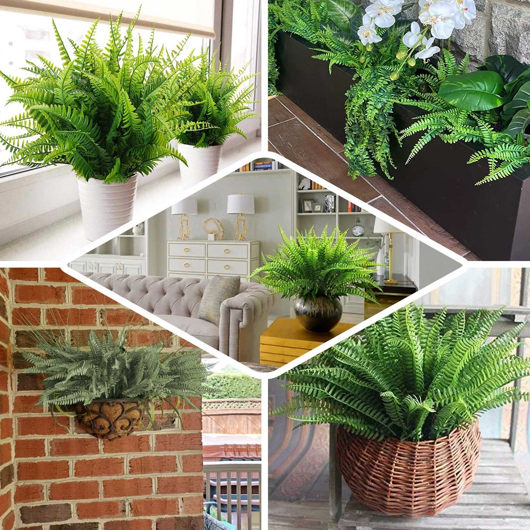 HIER_1600 2 Pack | 17" Boston Fern Leaf Stems, Artificial Greenery Decorative Fern Bushes, Faux Plants - Green Artificial Plants 7 HIER_1600 2 Pack | 17" Boston Fern Leaf Stems, Artificial Greenery Decorative Fern Bushes, Faux Plants - Green Artificial Plants