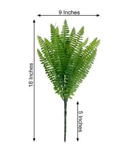 HIER_1600 2 Pack | 17" Boston Fern Leaf Stems, Artificial Greenery Decorative Fern Bushes, Faux Plants - Green Artificial Plants 20 HIER_1600 2 Pack | 17
