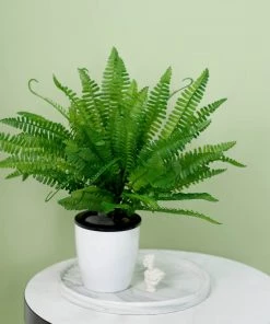 HIER_1600 2 Pack | 17" Boston Fern Leaf Stems, Artificial Greenery Decorative Fern Bushes, Faux Plants - Green Artificial Plants