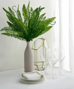 HIER_1600 2 Pack | 17" Boston Fern Leaf Stems, Artificial Greenery Decorative Fern Bushes, Faux Plants - Green Artificial Plants