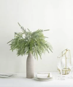 HIER_1600 2 Pack | 15" Sagebrush Fern Leaf Stems, Artificial Greenery Decorative Fern Bushes, Faux Plants - Frosted Green