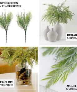 HIER_1600 2 Pack | 15" Sagebrush Fern Leaf Stems, Artificial Greenery Decorative Fern Bushes, Faux Plants - Frosted Green 18 HIER_1600 2 Pack | 15