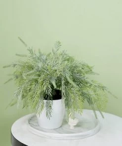 HIER_1600 2 Pack | 15" Sagebrush Fern Leaf Stems, Artificial Greenery Decorative Fern Bushes, Faux Plants - Frosted Green