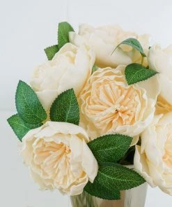 HIER_5120 16 Pack | 4" Artificial Roses & Silk Peonies Mix Flower Box DIY Foam Flower Bouquets - Cream Craft Flowers