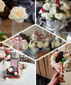 HIER_5120 16 Pack | 4" Artificial Roses & Silk Peonies Mix Flower Box DIY Foam Flower Bouquets - Cream Craft Flowers 22 HIER_5120 16 Pack | 4