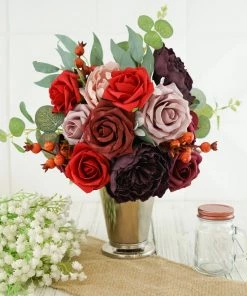 HIER_5120 Craft Flowers Artificial Roses & Silk Peonies Mix Flower Box DIY Foam Flower Bouquets - Assorted Colors