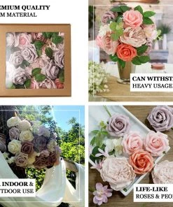 HIER_5120 Craft Flowers Artificial Roses, Peonies, Daisy, & Hydrangea Mix Flower Box DIY Foam Flower Bouquets - Assorted Colors