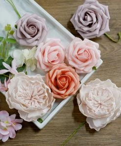 HIER_5120 Craft Flowers Artificial Roses, Peonies, Daisy, & Hydrangea Mix Flower Box DIY Foam Flower Bouquets - Assorted Colors