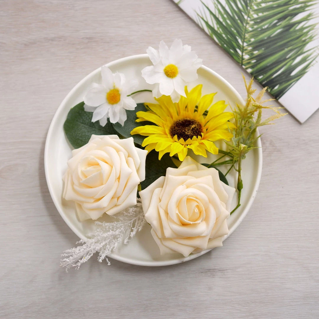 HIER_5120 Craft Flowers Artificial Roses & Silk Peonies Mix Flower Box DIY Foam Flower Bouquets - Cream/White 9 HIER_5120 Craft Flowers Artificial Roses & Silk Peonies Mix Flower Box DIY Foam Flower Bouquets - Cream/White