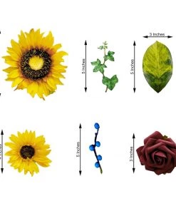 HIER_5120 Artificial Roses & Silk Sunflowers Mix Flower Box DIY Foam Flower Bouquets - Burgundy/Pink