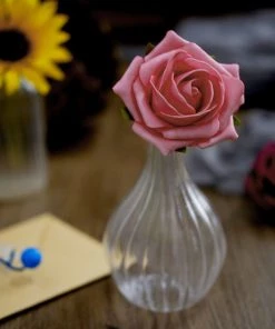 HIER_5120 Artificial Roses & Silk Sunflowers Mix Flower Box DIY Foam Flower Bouquets - Burgundy/Pink