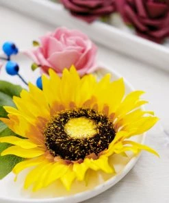 HIER_5120 Artificial Roses & Silk Sunflowers Mix Flower Box DIY Foam Flower Bouquets - Burgundy/Pink