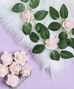 HIER_5120 24 Roses | 2" Rose Gold/Blush Artificial Foam Rose With Stem And Leaves - 16 Colors