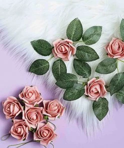 HIER_5120 Craft Flowers 24 Roses | 2" Dusty Rose Artificial Foam Rose With Stem And Leaves - 16 Colors