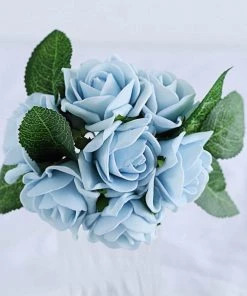 HIER_5120 24 Roses | 2" Dusty Blue Artificial Foam Rose With Stem And Leaves - 16 Colors 24 HIER_5120 24 Roses | 2