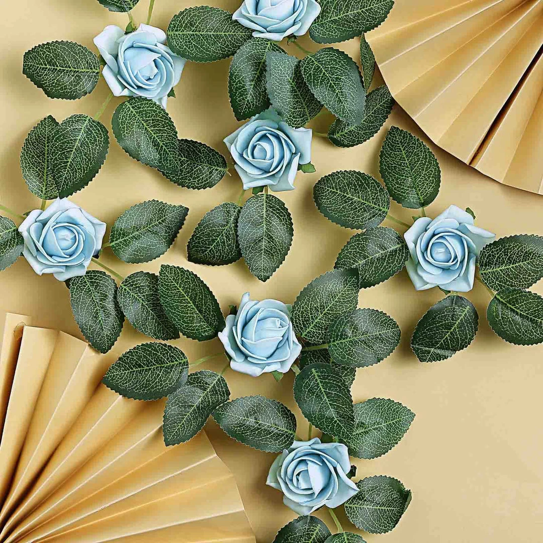 HIER_5120 24 Roses | 2" Dusty Blue Artificial Foam Rose With Stem And Leaves - 16 Colors 14 HIER_5120 24 Roses | 2" Dusty Blue Artificial Foam Rose With Stem And Leaves - 16 Colors