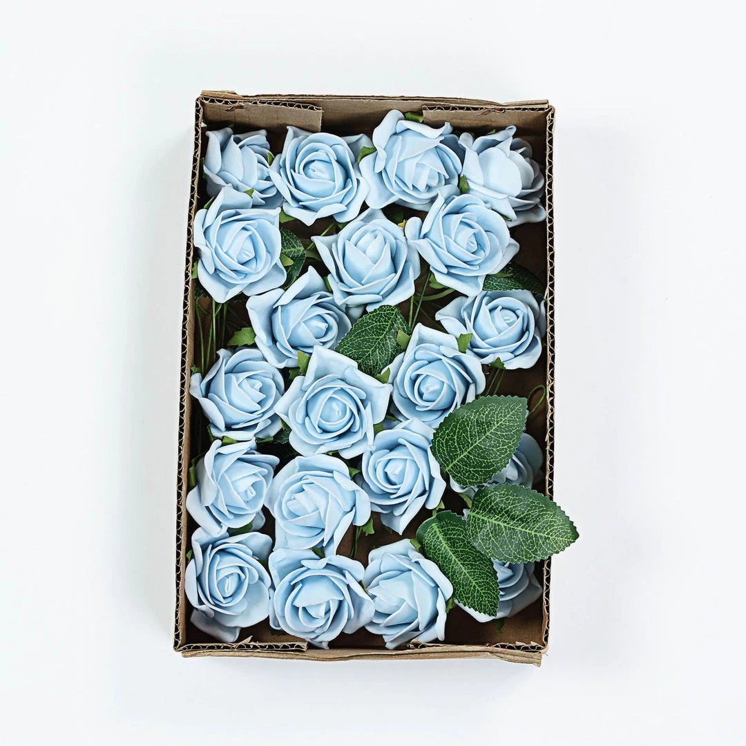HIER_5120 24 Roses | 2" Dusty Blue Artificial Foam Rose With Stem And Leaves - 16 Colors 12 HIER_5120 24 Roses | 2" Dusty Blue Artificial Foam Rose With Stem And Leaves - 16 Colors