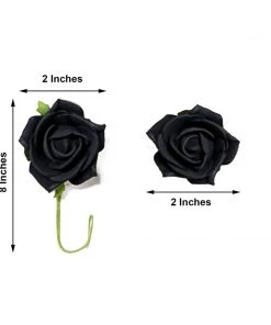 HIER_5120 24 Roses | 2" Black Artificial Foam Rose With Stem And Leaves - 16 Colors 23 HIER_5120 24 Roses | 2