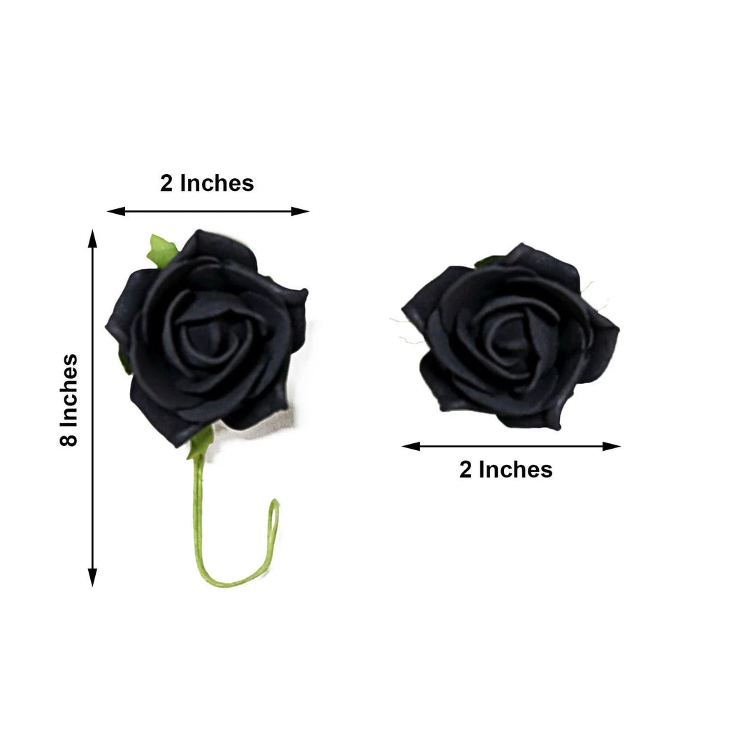 HIER_5120 24 Roses | 2" Black Artificial Foam Rose With Stem And Leaves - 16 Colors 8 HIER_5120 24 Roses | 2" Black Artificial Foam Rose With Stem And Leaves - 16 Colors