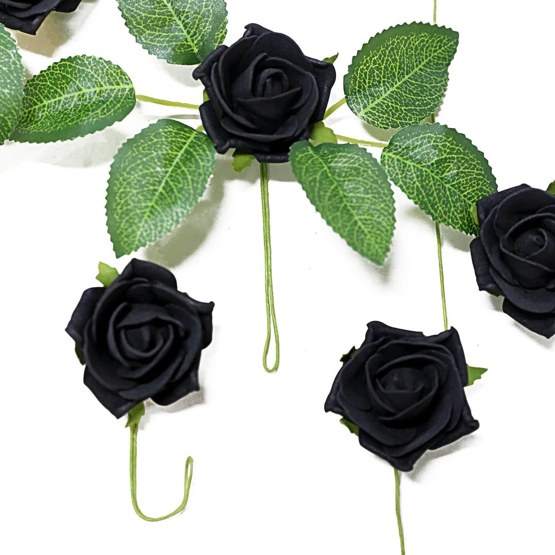 HIER_5120 24 Roses | 2" Black Artificial Foam Rose With Stem And Leaves - 16 Colors 5 HIER_5120 24 Roses | 2" Black Artificial Foam Rose With Stem And Leaves - 16 Colors