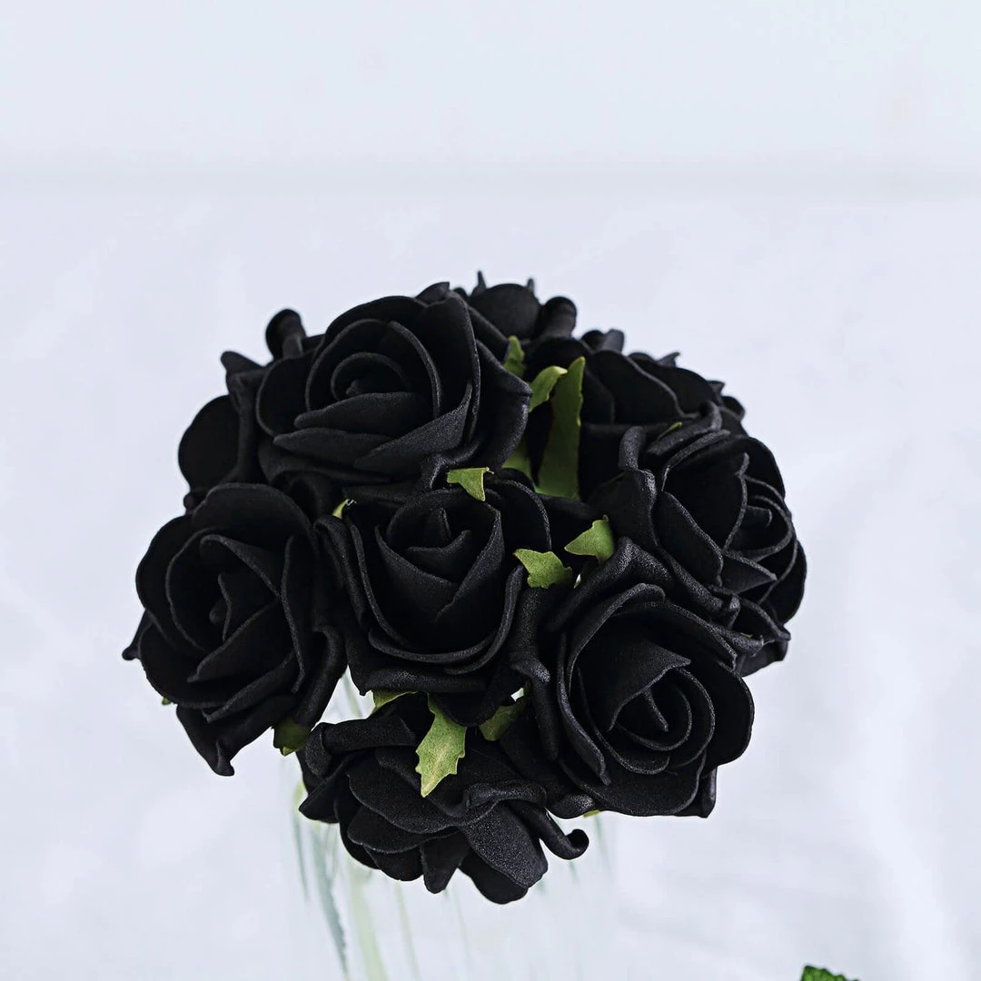 HIER_5120 24 Roses | 2" Black Artificial Foam Rose With Stem And Leaves - 16 Colors 9 HIER_5120 24 Roses | 2" Black Artificial Foam Rose With Stem And Leaves - 16 Colors