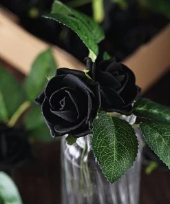 HIER_5120 24 Roses | 2" Black Artificial Foam Rose With Stem And Leaves - 16 Colors 30 HIER_5120 24 Roses | 2