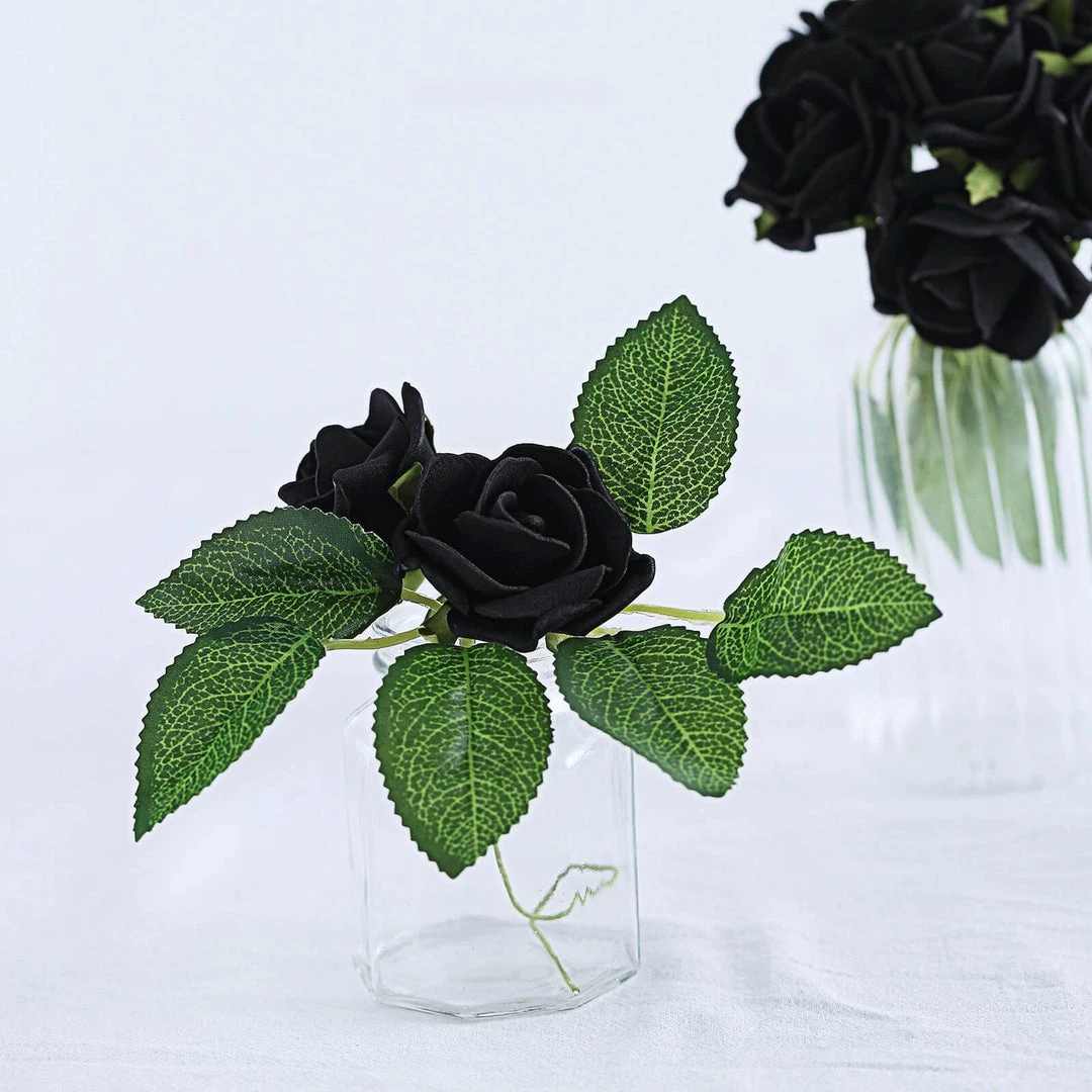 HIER_5120 24 Roses | 2" Black Artificial Foam Rose With Stem And Leaves - 16 Colors 14 HIER_5120 24 Roses | 2" Black Artificial Foam Rose With Stem And Leaves - 16 Colors