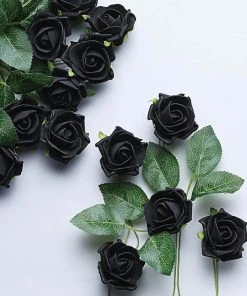 HIER_5120 24 Roses | 2" Black Artificial Foam Rose With Stem And Leaves - 16 Colors 28 HIER_5120 24 Roses | 2