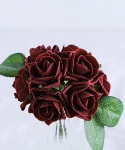 HIER_5120 Craft Flowers 24 Roses | 2" Burgundy Artificial Foam Rose With Stem And Leaves - 16 Colors