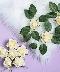 HIER_5120 Craft Flowers 24 Roses | 2" Cream Artificial Foam Rose With Stem And Leaves - 16 Colors