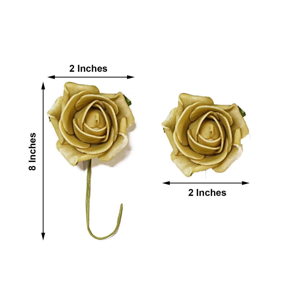 HIER_5120 Craft Flowers 24 Roses | 2" Gold Artificial Foam Rose With Stem And Leaves - 16 Colors 8 HIER_5120 Craft Flowers 24 Roses | 2" Gold Artificial Foam Rose With Stem And Leaves - 16 Colors