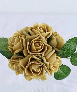 HIER_5120 Craft Flowers 24 Roses | 2" Gold Artificial Foam Rose With Stem And Leaves - 16 Colors