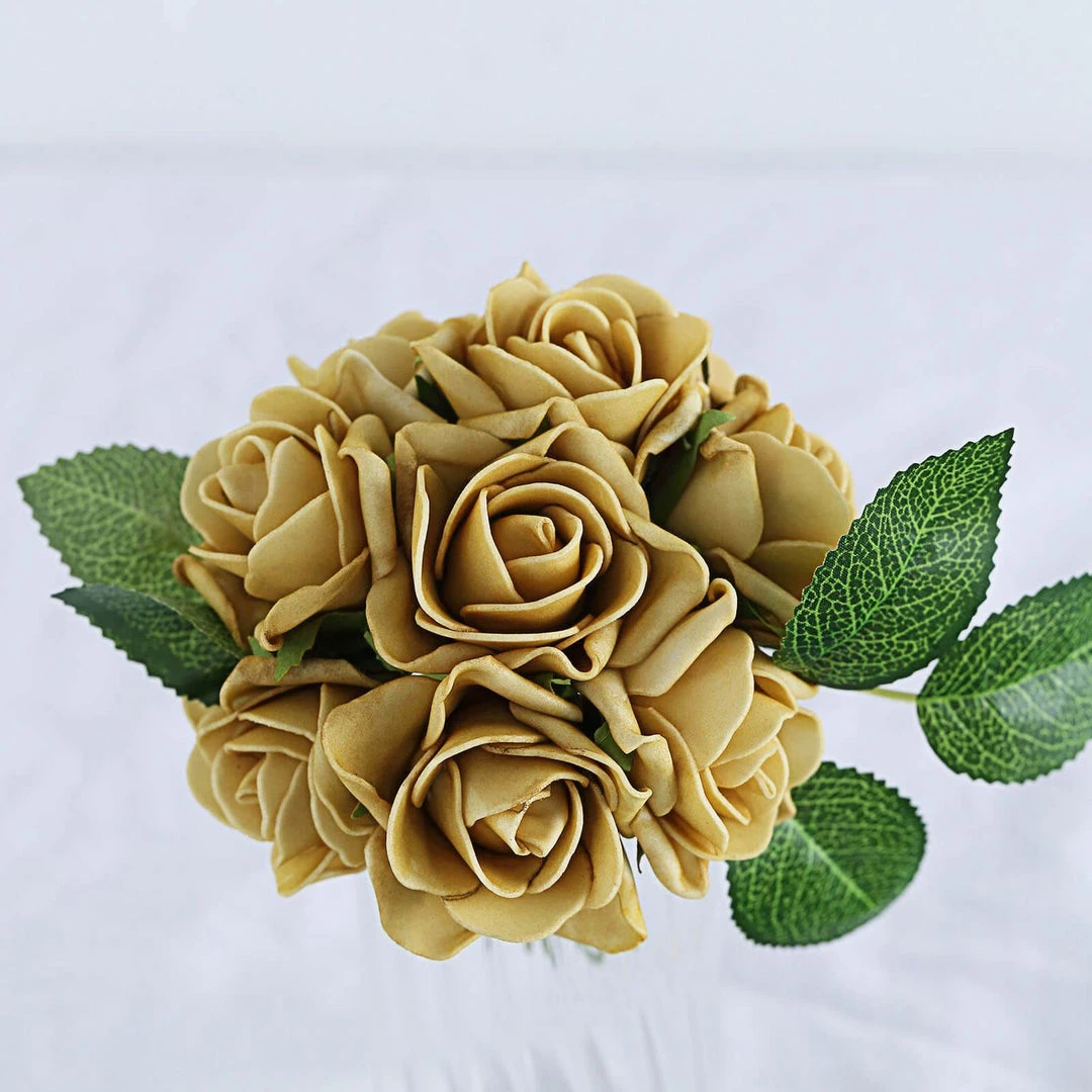 HIER_5120 Craft Flowers 24 Roses | 2" Gold Artificial Foam Rose With Stem And Leaves - 16 Colors 4 HIER_5120 Craft Flowers 24 Roses | 2" Gold Artificial Foam Rose With Stem And Leaves - 16 Colors