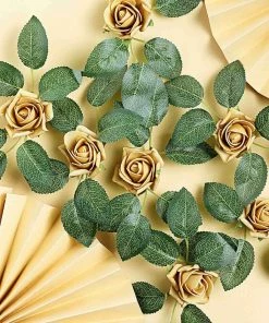 HIER_5120 Craft Flowers 24 Roses | 2" Gold Artificial Foam Rose With Stem And Leaves - 16 Colors 33 HIER_5120 Craft Flowers 24 Roses | 2