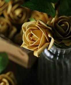 HIER_5120 Craft Flowers 24 Roses | 2" Gold Artificial Foam Rose With Stem And Leaves - 16 Colors 29 HIER_5120 Craft Flowers 24 Roses | 2